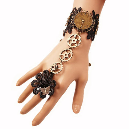 Women's Vintage Steampunk Gloves Wrist Cuff Gear Girls Jewelry Accessories Victorian Bracelets Costume Lace Handwear - STYIEN