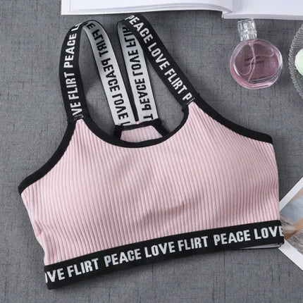 Women's Sports Bra Push Up Fitness Bra Yoga Bra Sport Underwear Running Gym Fitness Tops Black White Letters Seamless Underwear - STYIEN