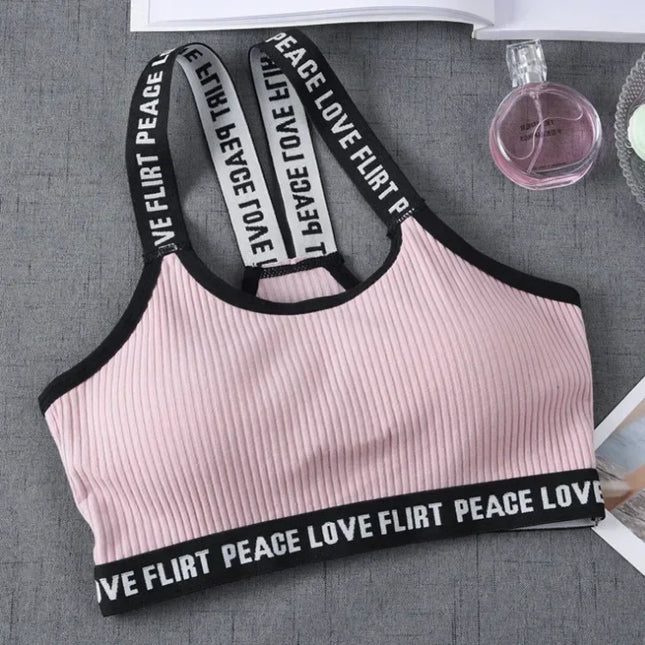 Women's Sports Bra Push Up Fitness Bra Yoga Bra Sport Underwear Running Gym Fitness Tops Black White Letters Seamless Underwear - STYIEN