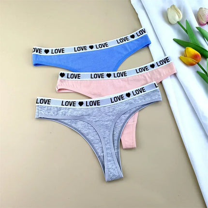 3Pcs "Love" Letters Cotton Thong Sexy Ladies Panties Women's G-string Underwear Sexy Yoga Fitness T Pants - STYIEN