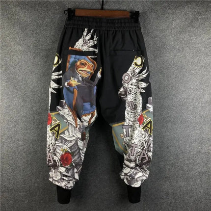 Mens Harem Joggers Patchwork Elastic Drawstring Street Hip Hop Pants Japanese Streetwear Harajuku EU Size - STYIEN