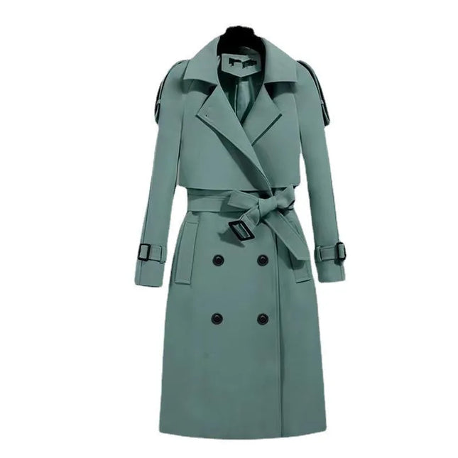 Women's Double Breasted Trench Coat Windbreaker Turn down Collar Belted Mid-Length Autumn Winter Outerwear Female Overcoat - STYIEN