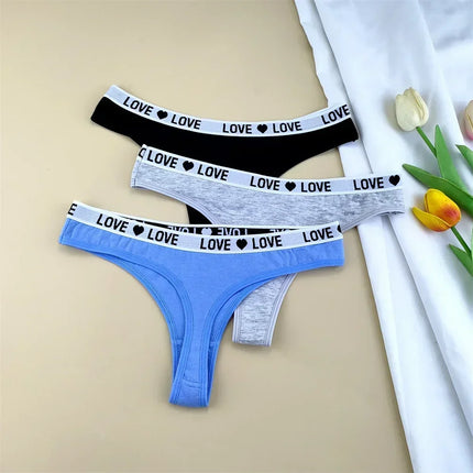 3Pcs "Love" Letters Cotton Thong Sexy Ladies Panties Women's G-string Underwear Sexy Yoga Fitness T Pants - STYIEN