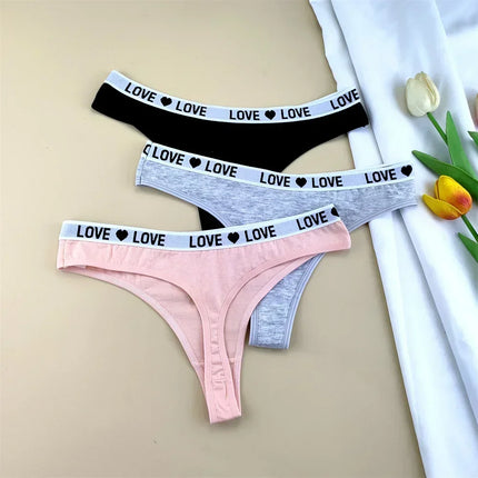 3Pcs "Love" Letters Cotton Thong Sexy Ladies Panties Women's G-string Underwear Sexy Yoga Fitness T Pants - STYIEN