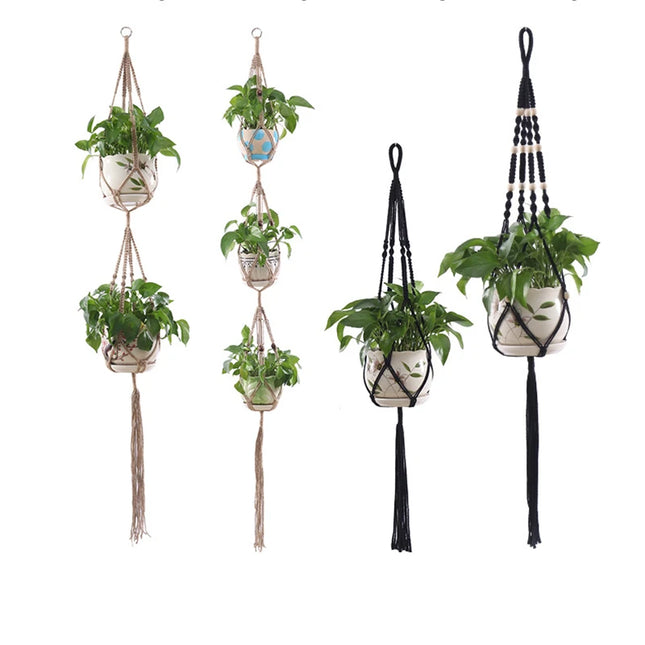 Macrame Handmade Plant Hanger Baskets Flower Pots Holder VinBalcony Hanging Decoration Knotted Lifting Rope Home Garden Supplies - STYIEN