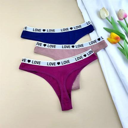 3Pcs "Love" Letters Cotton Thong Sexy Ladies Panties Women's G-string Underwear Sexy Yoga Fitness T Pants - STYIEN