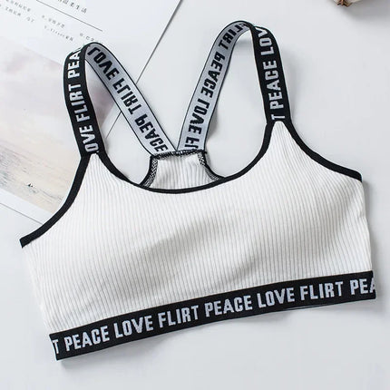 Women's Sports Bra Push Up Fitness Bra Yoga Bra Sport Underwear Running Gym Fitness Tops Black White Letters Seamless Underwear - STYIEN