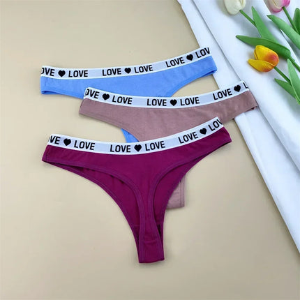3Pcs "Love" Letters Cotton Thong Sexy Ladies Panties Women's G-string Underwear Sexy Yoga Fitness T Pants - STYIEN