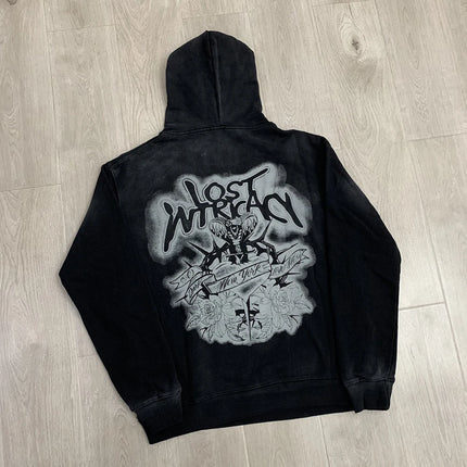 Men's Washed Cotton Hooded Sweatshirt Oversized Vintage Casual Pullover Rhinestone Accent Autumn Streetwear - STYIEN