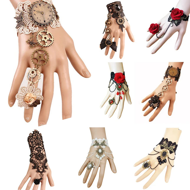 Women's Vintage Steampunk Gloves Wrist Cuff Gear Girls Jewelry Accessories Victorian Bracelets Costume Lace Handwear - STYIEN