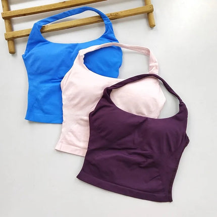 Women's Backless Hanging Necks Fitness Bra Workout Tops Yoga Crop Sports Vest Sexy Gym Fitness Tank Top for Athletic Women - STYIEN