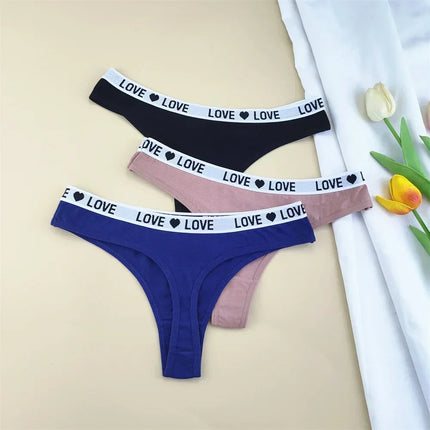 3Pcs "Love" Letters Cotton Thong Sexy Ladies Panties Women's G-string Underwear Sexy Yoga Fitness T Pants - STYIEN