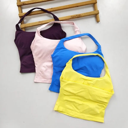 Women's Backless Hanging Necks Fitness Bra Workout Tops Yoga Crop Sports Vest Sexy Gym Fitness Tank Top for Athletic Women - STYIEN