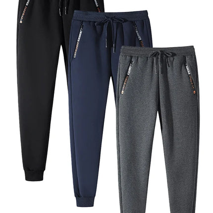 Winter Thick Warm Fleece Sweatpants For Men Joggers With Zip Pockets Drawstring Plus Size 6XL 7XL 8XL - STYIEN