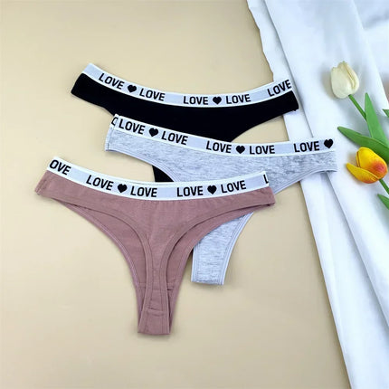 3Pcs "Love" Letters Cotton Thong Sexy Ladies Panties Women's G-string Underwear Sexy Yoga Fitness T Pants - STYIEN
