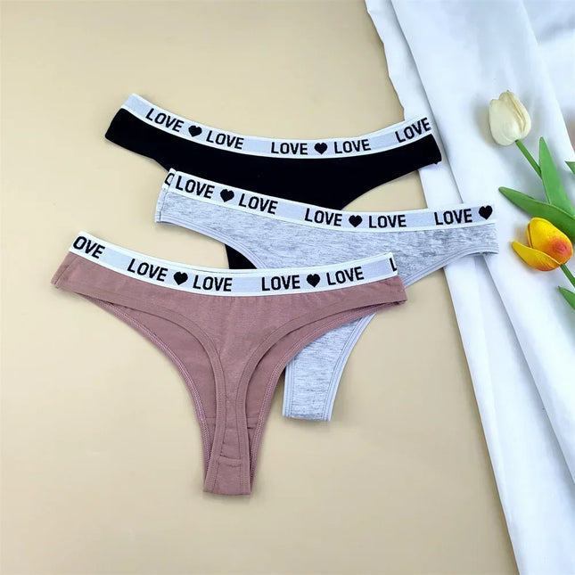 3Pcs "Love" Letters Cotton Thong Sexy Ladies Panties Women's G-string Underwear Sexy Yoga Fitness T Pants - STYIEN