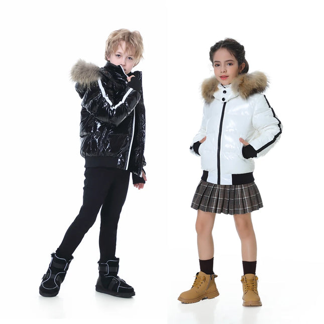 Clearance sale Fashion down jacket for boys girls filling duck down coats nature fur glossy wind-resistant water-repellent - STYIEN