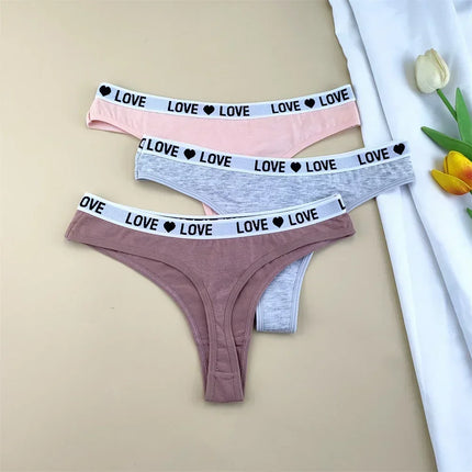 3Pcs "Love" Letters Cotton Thong Sexy Ladies Panties Women's G-string Underwear Sexy Yoga Fitness T Pants - STYIEN