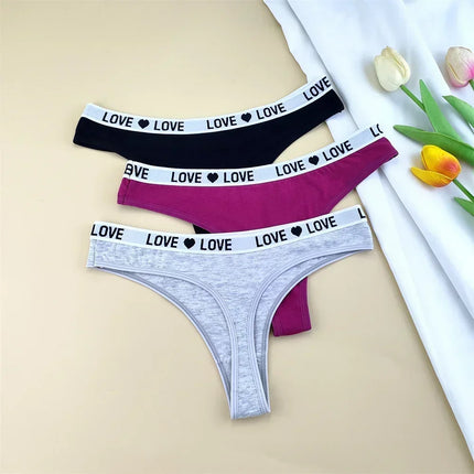 3Pcs "Love" Letters Cotton Thong Sexy Ladies Panties Women's G-string Underwear Sexy Yoga Fitness T Pants - STYIEN