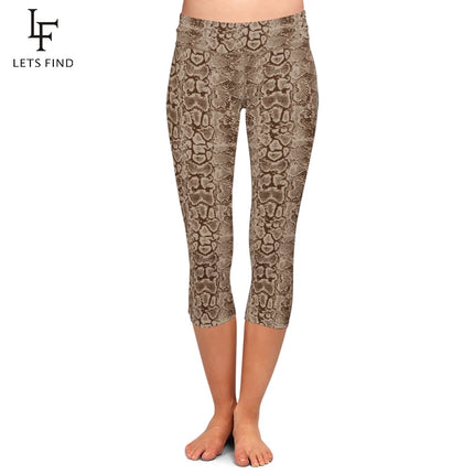 LETSFIND Summer Pants 3D Snake Skin Print Women Sexy Capri Leggings High Waist Fitness Elastic Slim Mid-Calf Leggings - STYIEN