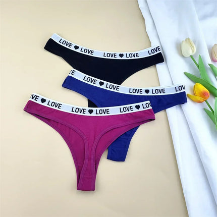 3Pcs "Love" Letters Cotton Thong Sexy Ladies Panties Women's G-string Underwear Sexy Yoga Fitness T Pants - STYIEN