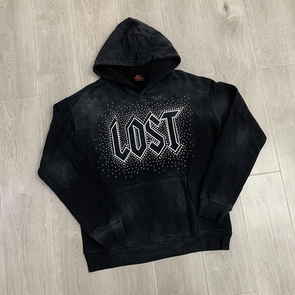 Men's Washed Cotton Hooded Sweatshirt Oversized Vintage Casual Pullover Rhinestone Accent Autumn Streetwear - STYIEN