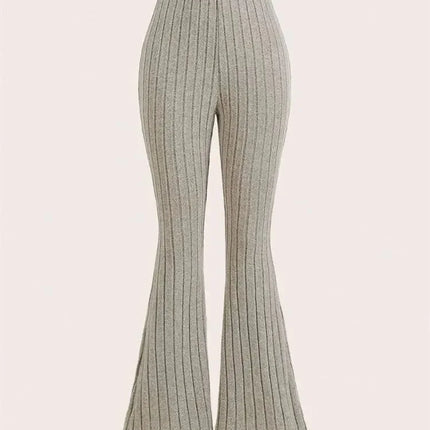 Women's Solid Color Ribbed Flared Leggings Spring Autumn Winter Casual High Waist Slim FIt Leggings Workout Fitness - STYIEN