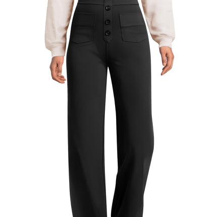 Women's High-Waisted Straight Leg Pants with Multiple Pockets - Stretchy Business Casual Trousers