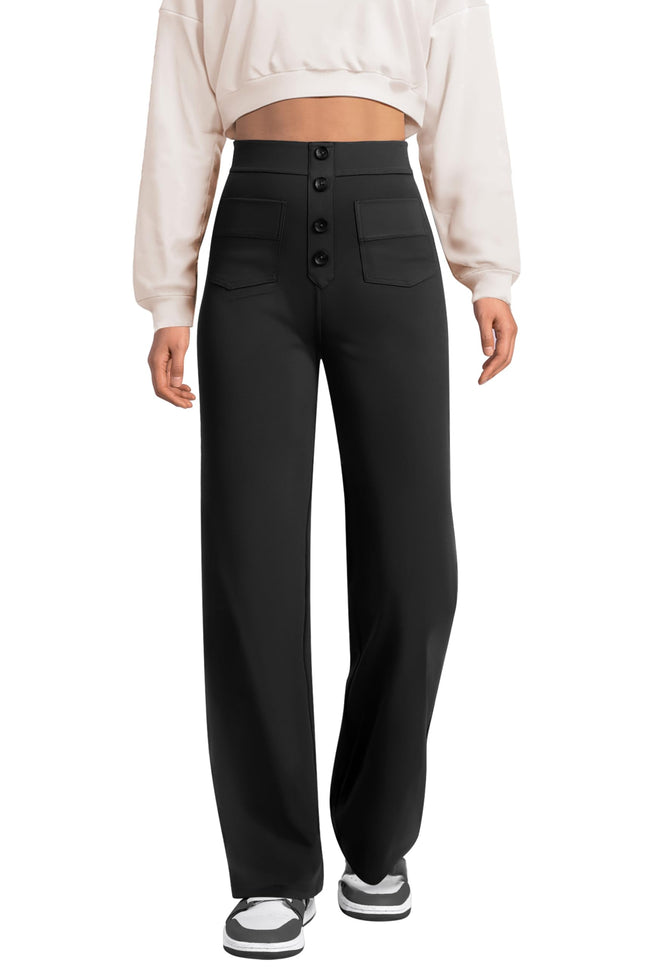 Women's High-Waisted Straight Leg Pants with Multiple Pockets - Stretchy Business Casual Trousers