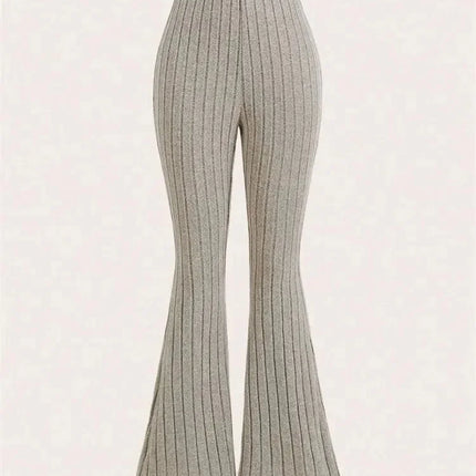 Women's Solid Color Ribbed Flared Leggings Spring Autumn Winter Casual High Waist Slim FIt Leggings Workout Fitness - STYIEN