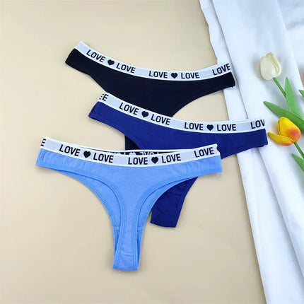 3Pcs "Love" Letters Cotton Thong Sexy Ladies Panties Women's G-string Underwear Sexy Yoga Fitness T Pants - STYIEN