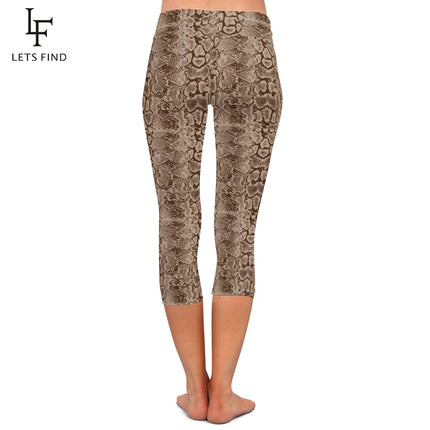 LETSFIND Summer Pants 3D Snake Skin Print Women Sexy Capri Leggings High Waist Fitness Elastic Slim Mid-Calf Leggings - STYIEN