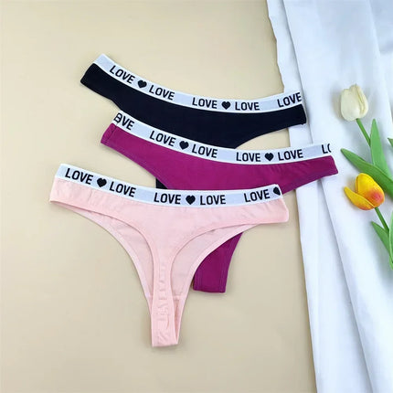 3Pcs "Love" Letters Cotton Thong Sexy Ladies Panties Women's G-string Underwear Sexy Yoga Fitness T Pants - STYIEN