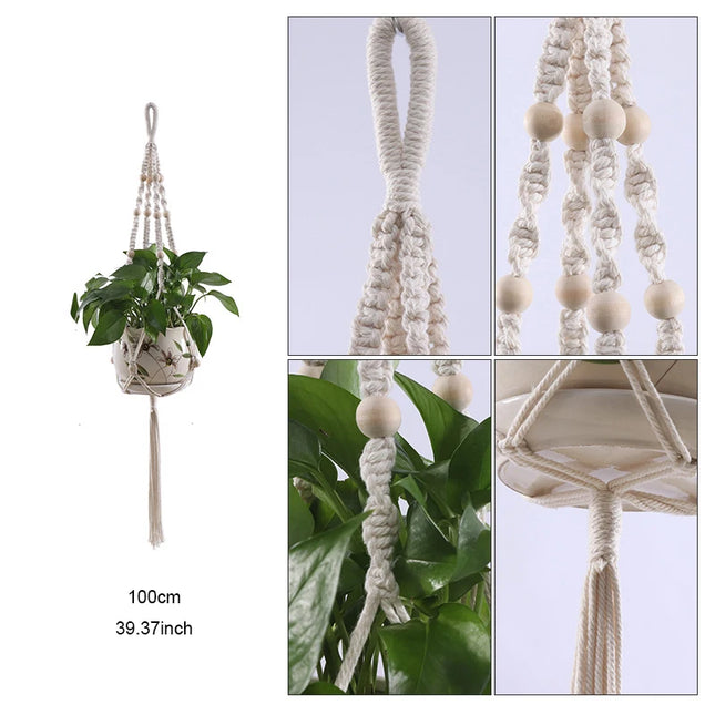 Macrame Handmade Plant Hanger Baskets Flower Pots Holder VinBalcony Hanging Decoration Knotted Lifting Rope Home Garden Supplies - STYIEN