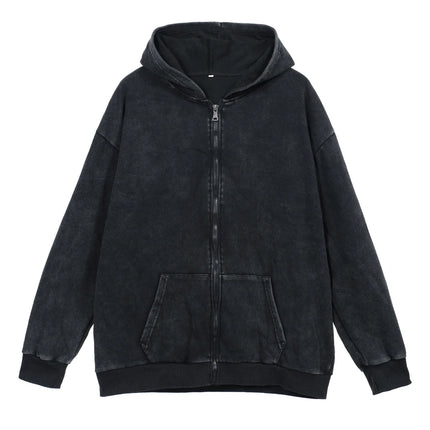 100 Percent Cotton Hoodies Unisex Vintage Black Acid Wash Hip Hop Sweatshirts Casual Pullover Hooded Shirt Y2K - STYIEN