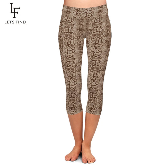 LETSFIND Summer Pants 3D Snake Skin Print Women Sexy Capri Leggings High Waist Fitness Elastic Slim Mid-Calf Leggings - STYIEN