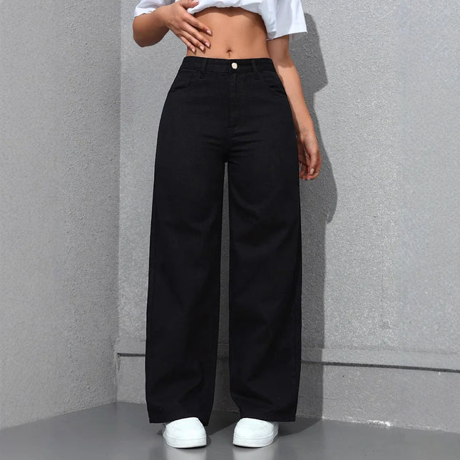 Vintage High Waist Wide Leg Jeans Women Distressed Denim Straight Trousers Streetwear Floor Length Basic Cotton Pants - STYIEN