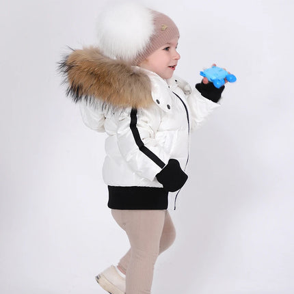Clearance sale Fashion down jacket for boys girls filling duck down coats nature fur glossy wind-resistant water-repellent - STYIEN