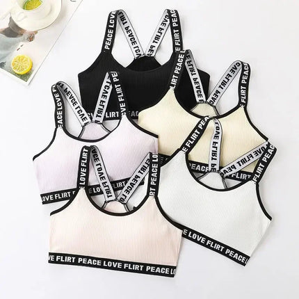 Women's Sports Bra Push Up Fitness Bra Yoga Bra Sport Underwear Running Gym Fitness Tops Black White Letters Seamless Underwear - STYIEN