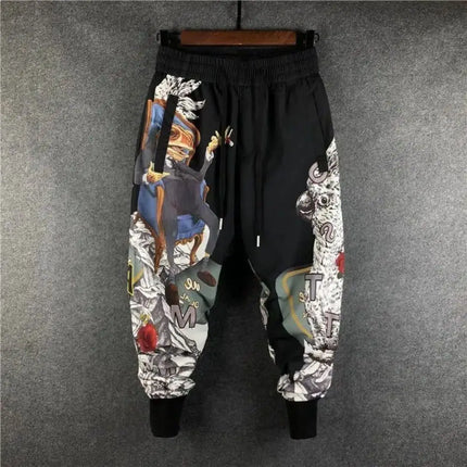 Mens Harem Joggers Patchwork Elastic Drawstring Street Hip Hop Pants Japanese Streetwear Harajuku EU Size - STYIEN