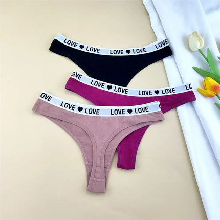 3Pcs "Love" Letters Cotton Thong Sexy Ladies Panties Women's G-string Underwear Sexy Yoga Fitness T Pants - STYIEN