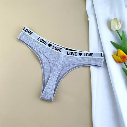 3Pcs "Love" Letters Cotton Thong Sexy Ladies Panties Women's G-string Underwear Sexy Yoga Fitness T Pants - STYIEN