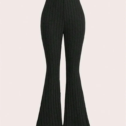 Women's Solid Color Ribbed Flared Leggings Spring Autumn Winter Casual High Waist Slim FIt Leggings Workout Fitness - STYIEN