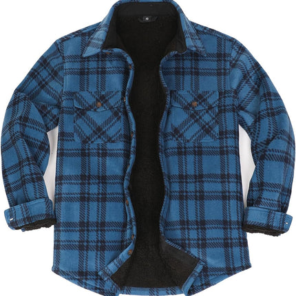 Men'S Warm Sherpa Lined Fleece Plaid Flannel Shirt Jacket(All Sherpa Fleece Lined) - STYIEN