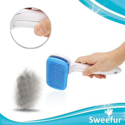 Automatic Pet Hair Removal Comb, Self-Cleaning Slicker Brush for Dogs & Cats- Grooming Shedding Brush for Small, Medium and Large Dogs and Cats- Pet Hair Brush with Soft Grip Handle- Blue - STYIEN