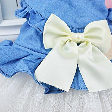Dog Dress Cowboy Bow Jumpsuits Pets Party Clothes for Puppy Cat Lace Skirt Mesh Princess Tutu Dresses