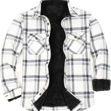 Men'S Warm Sherpa Lined Fleece Plaid Flannel Shirt Jacket(All Sherpa Fleece Lined) - STYIEN