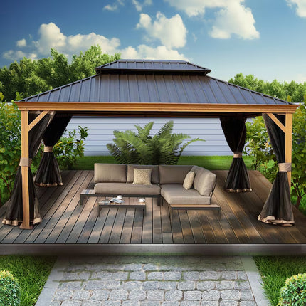 12-Ft X 16 Gazebo Brown Gazebo with Hardtop Roof (Screen Included) - STYIEN