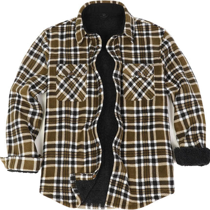 Men'S Warm Sherpa Lined Fleece Plaid Flannel Shirt Jacket(All Sherpa Fleece Lined) - STYIEN