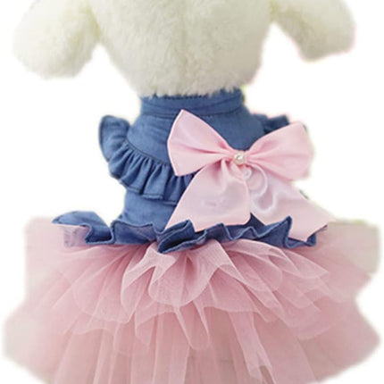 Dog Dress Cowboy Bow Jumpsuits Pets Party Clothes for Puppy Cat Lace Skirt Mesh Princess Tutu Dresses